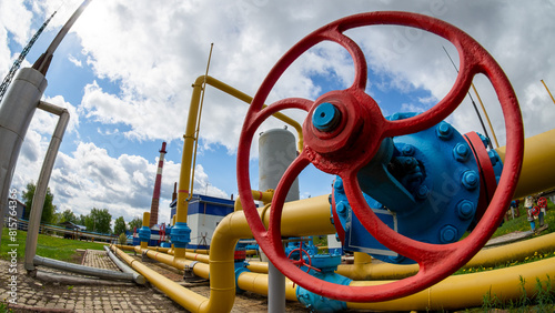 Gas processing station. Underground gas storage. Shut-off valves