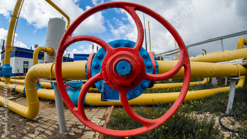 Gas processing station. Underground gas storage. Shut-off valves