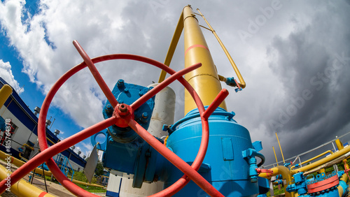 Gas processing station. Underground gas storage. Shut-off valves