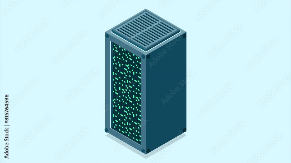 Isometric server animation. Network server room. 3D computer equipment. Storage database. Isometric technology. 4K video animated in isometric style Isometric server animation. Network server room. 3D computer equipment. Storage database. Isometric technology. 4K video animated in isometric style