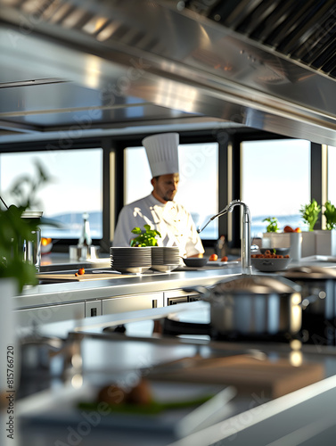 Cocinero chef de alta cocina trabajando en cocina manipular alimentos como profesional