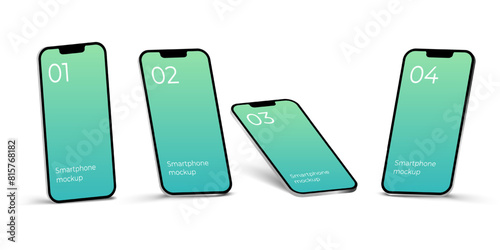 Realistic borderless smartphone with realistic shadow. Phone mockup for visual demonstration of the user interface application. Collection of smartphone mockups. Rotated position, 3d mockup