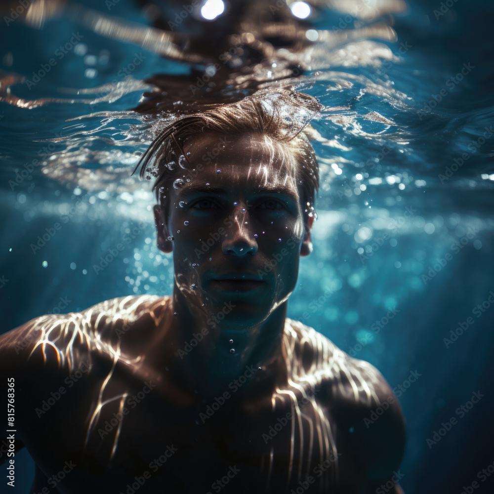 Underwater portrait of man at swimming pool Underwater portrait of man at swimming pool