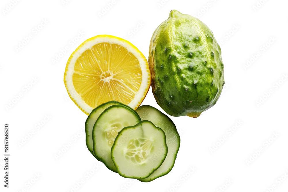 Lemon and cucumber isolated on transparent background Lemon and cucumber isolated on transparent background