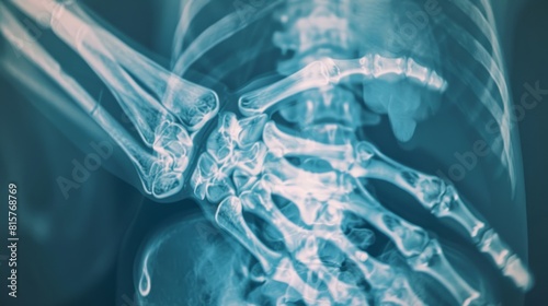 x-ray of wrist against skeletons. world autoimmune day  photo