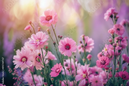 Mesmerizing Beautiful pink pastel flowers with flying petals. Blossom delicate spring composition. Generate ai