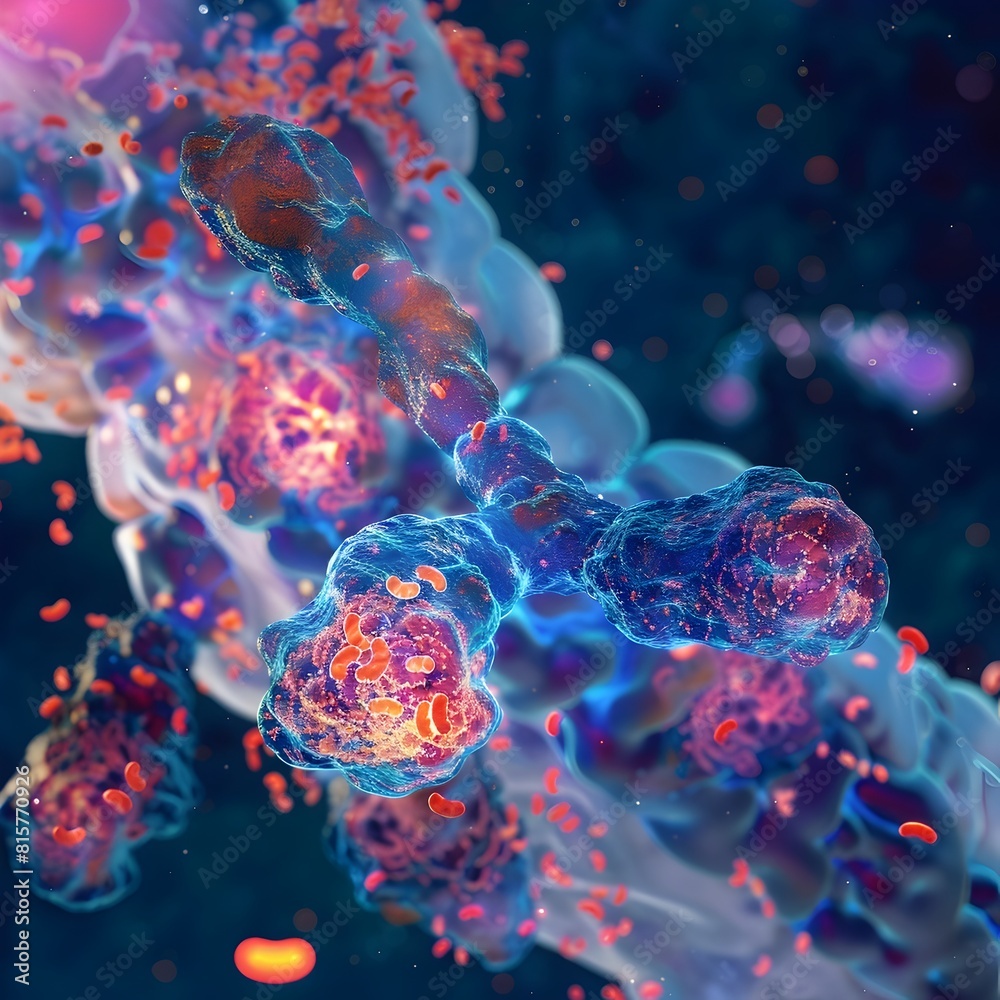 Captivating Microscopic Cellular Landscape with Vibrant Organic Patterns