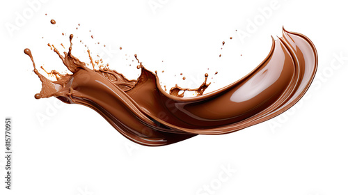 Chocolate milk splash isolated on transparency background, Isolated cocoa milk shake