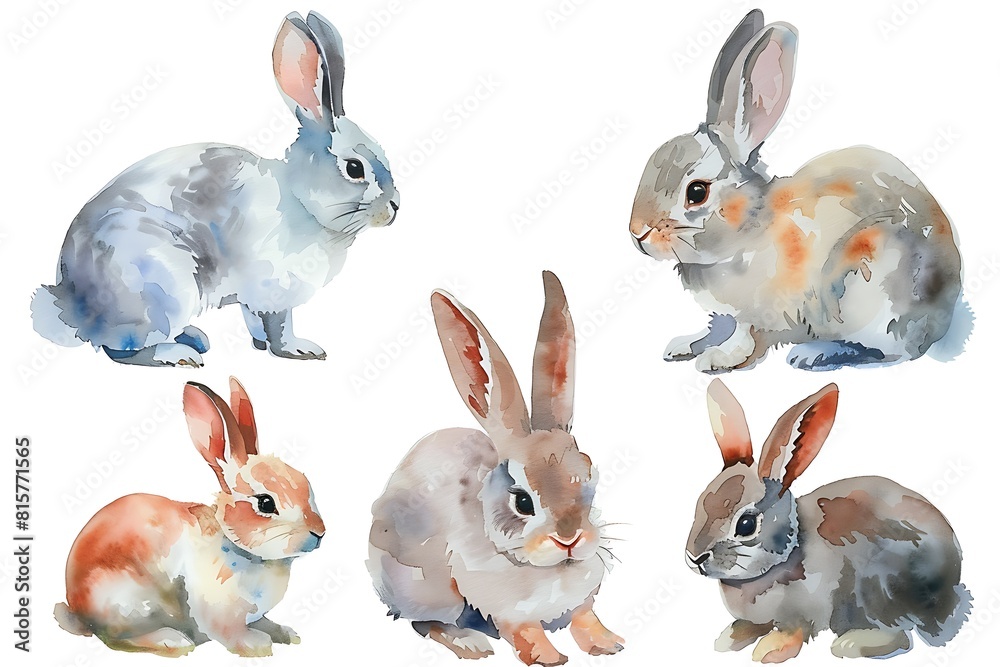 Fototapeta premium set of watercolor rabbits isolated on white background