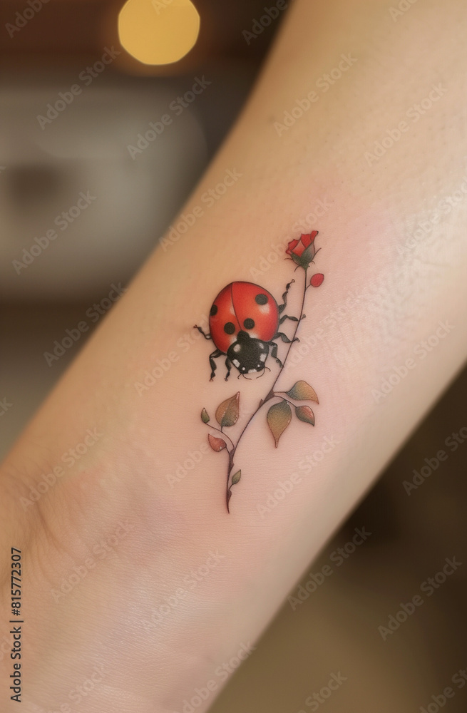 simple hand draw design colored ladybug with flower tattoo simple hand draw design colored ladybug with flower tattoo