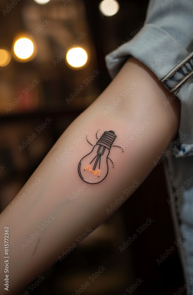 Obraz premium simple hand draw design light bulb with highligt tattoo
