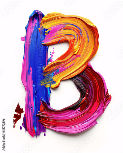 typeface made out of a thick, smudged vivid colored, acrylic paint stroke, isolated on a white background the Letter B