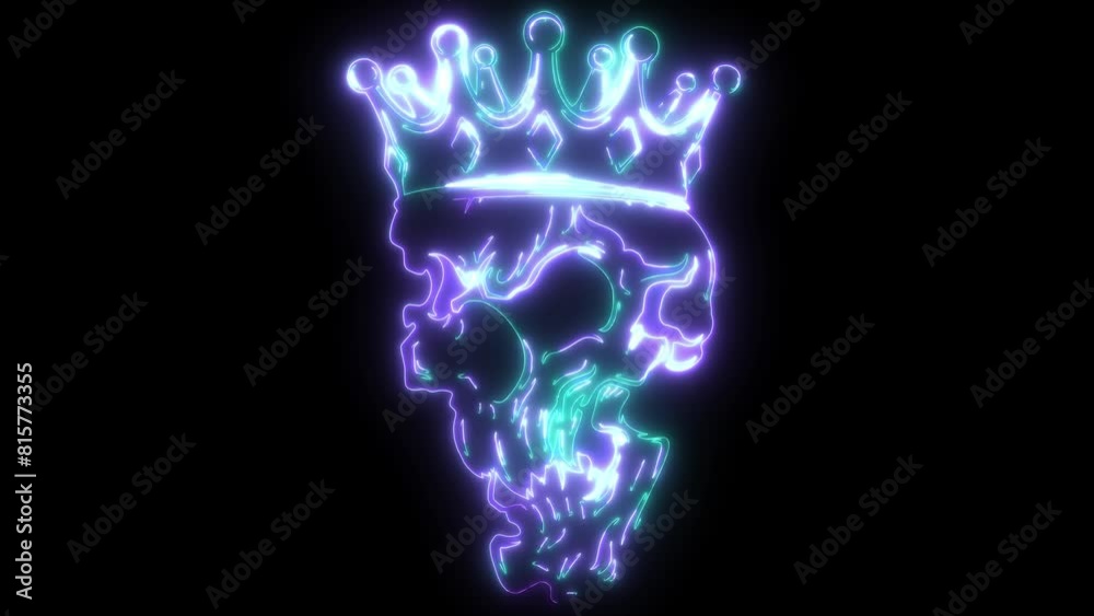 neon animation of skull with crow neon animation of skull with crow