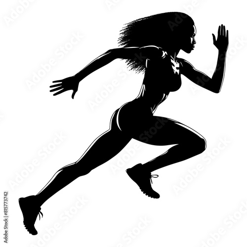 Silhouette of an african american woman athlete running. Vector illustration