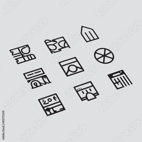 Different icon set black and white vector ai