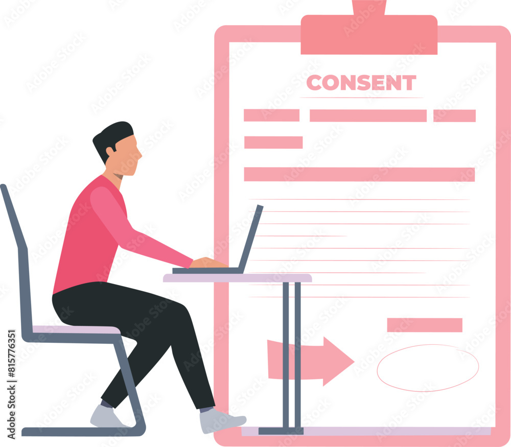 The boy is reading the consent form. The boy is reading the consent form.