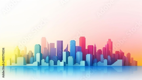 Cityscape at dusk with vibrant sunset fading to illuminated buildings at night