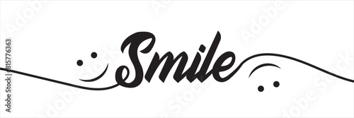 Smile word - continuous one line with word. Minimalistic drawing of phrase illustration.   isolated on white background. Vector illustration. EPS 10