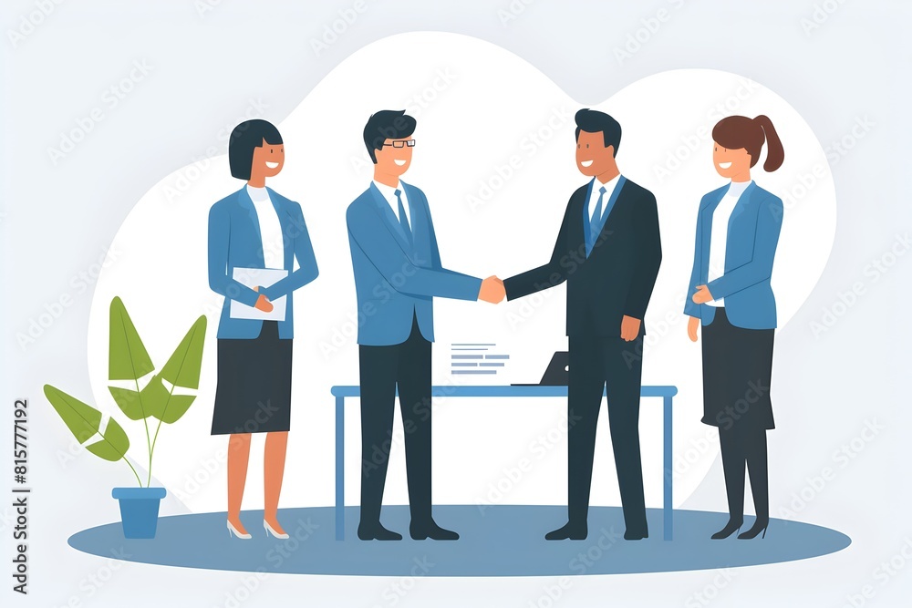 Minimalist Illustration of Onboarding New Employee with Manager Handshake in Flat Vector Style on White Background Minimalist Illustration of Onboarding New Employee with Manager Handshake in Flat Vector Style on White Background