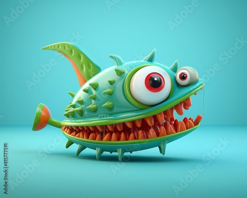 Plankton flat design side view base of the food chain theme 3D render Triadic Color Scheme