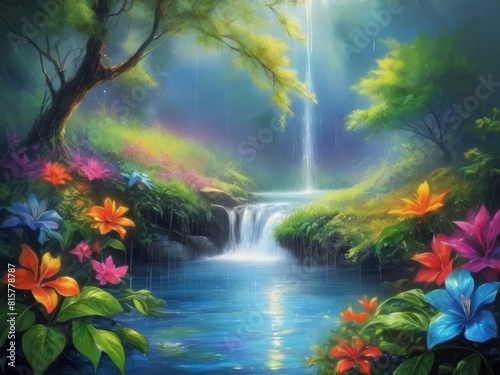 waterfall in rainbow