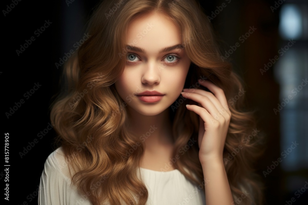 beautiful woman with long dark blond wavy hair beautiful woman with long dark blond wavy hair