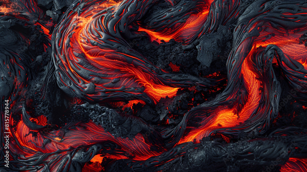 A high-definition image of molten lava flows, abstractly resembling cow skin with vibrant reds and blacks swirling together, capturing the dynamic and intense energy of volcanic activity. A high-definition image of molten lava flows, abstractly resembling cow skin with vibrant reds and blacks swirling together, capturing the dynamic and intense energy of volcanic activity.
