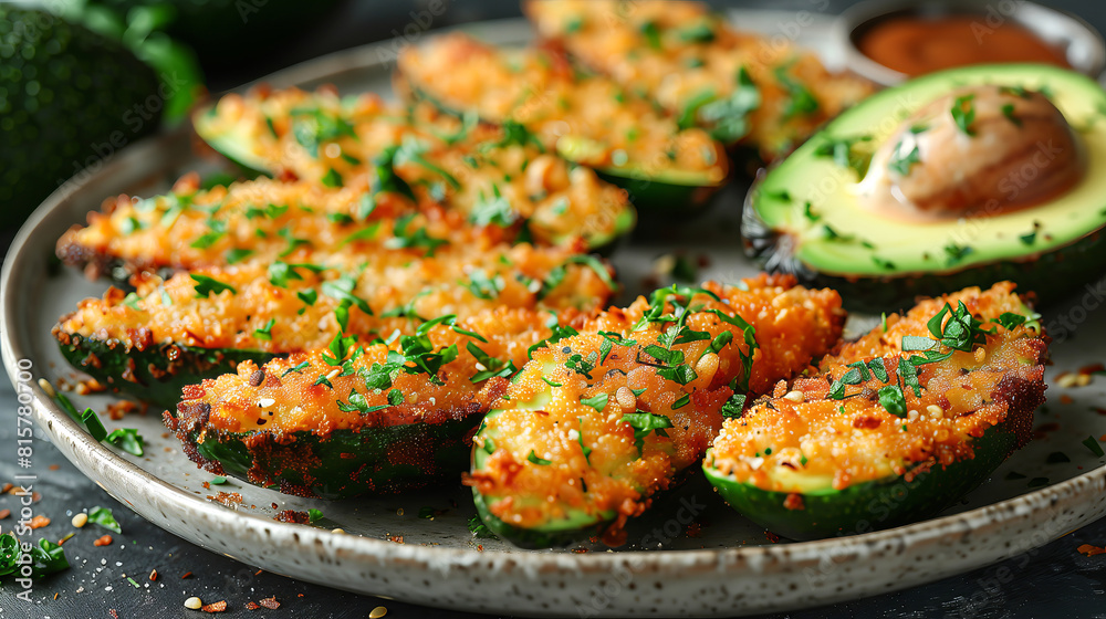 Avocado Fries: Slices of avocado coated in breadcrumbs or a light batter, then baked or fried until crispy and served with dipping sauce. Avocado Fries: Slices of avocado coated in breadcrumbs or a light batter, then baked or fried until crispy and served with dipping sauce.