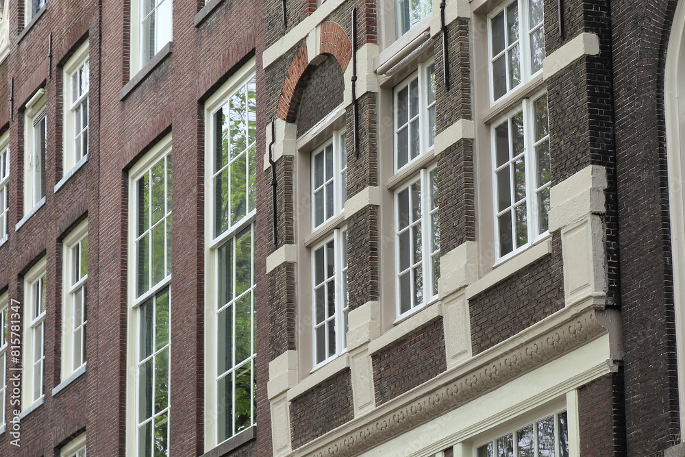 Amsterdam Singel Brick House Facades Close Up, Netherlands Amsterdam Singel Brick House Facades Close Up, Netherlands