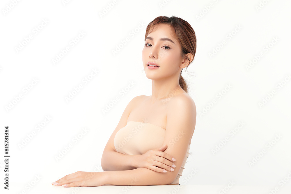 Beautiful young asian woman with clean fresh skin on white background, Face care, Facial treatment, Cosmetology, beauty and spa, Asian women portrait.