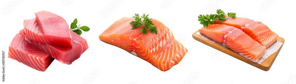 Fresh Seafood Selection with Salmon and Tuna Slices Fresh Seafood Selection with Salmon and Tuna Slices
