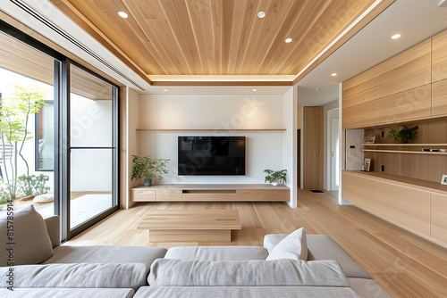 温かみある木を基調としたモダンなリビングルームのインテリア｜日本の住宅	