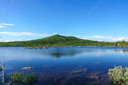 Beautiful summer view across a lake in the Swedish highlands