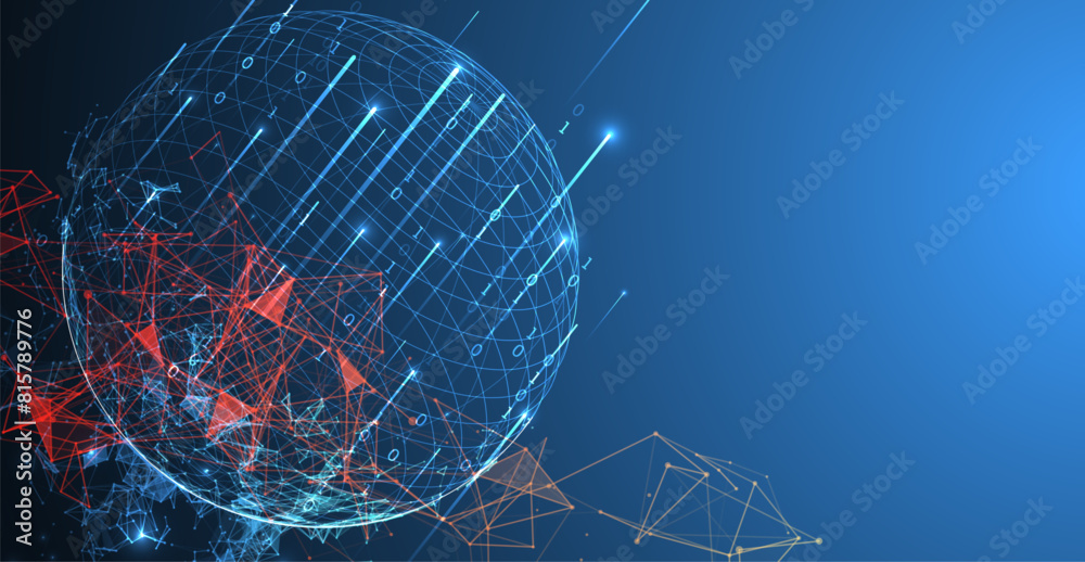 Fototapeta premium Big data numeric Sphere theme with connected lines in technology style background. Abstract 3d grid design.