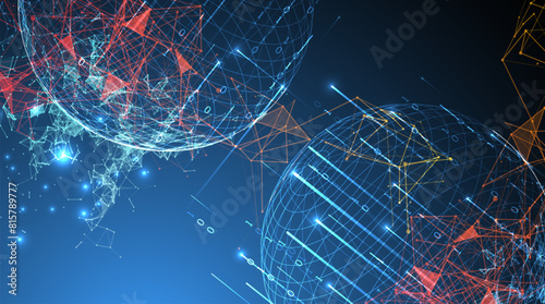 Big data numeric Sphere  theme with connected lines in technology style background.  Abstract 3d grid design.