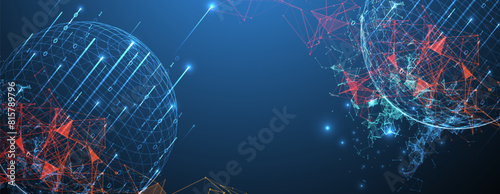 Big data numeric Sphere  theme with connected lines in technology style background.  Abstract 3d grid design.