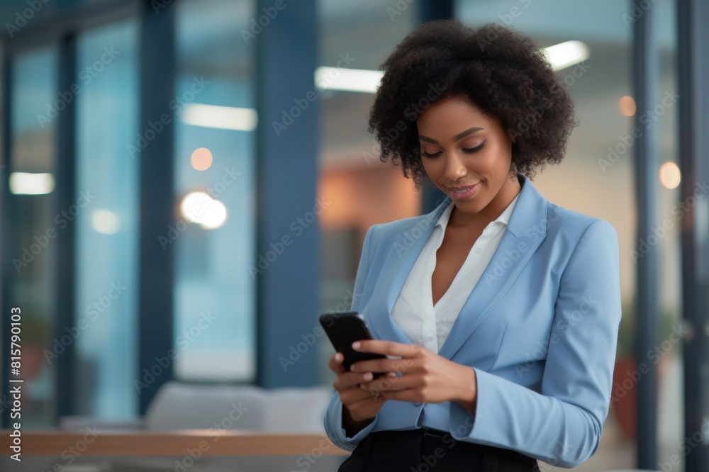 Business black woman having phone conversation with client in office. African american young woman using smart phone Business black woman having phone conversation with client in office. Business black woman having phone conversation with client in office. African american young woman using smart phone Business black woman having phone conversation with client in office.