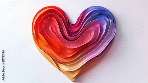 Colorful wavy heart relief in convex shape on white background