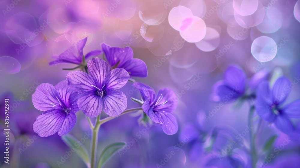 Garden flowers in shades of purple set against a blurred bokeh backdrop