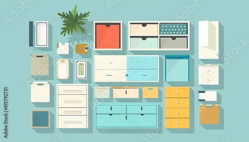 Storage box flat design top view minimalist theme water color Analogous Color Scheme © AcousticGal