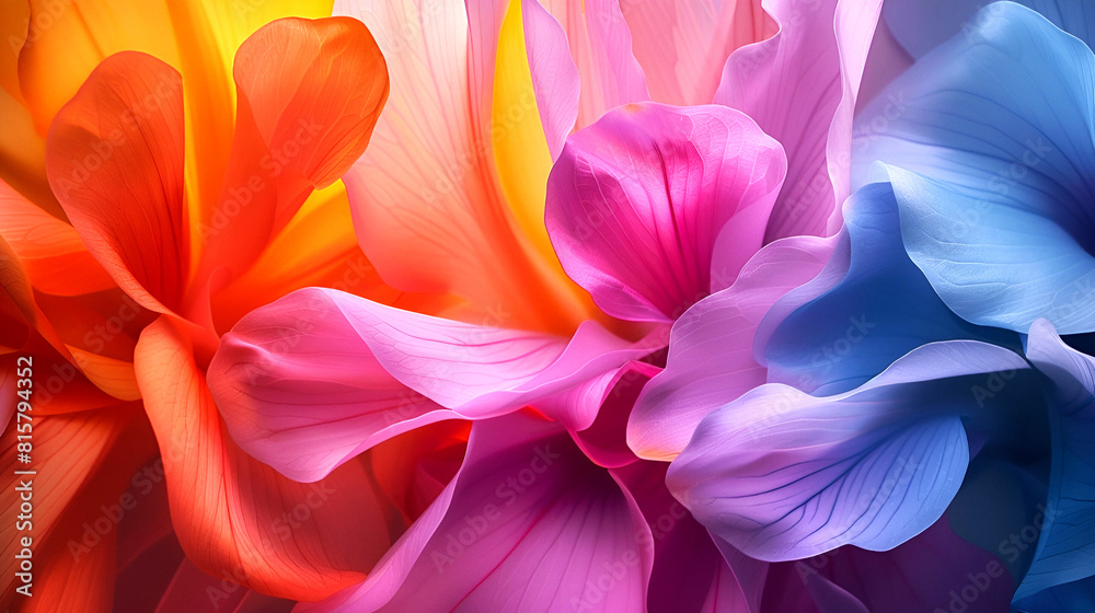 A close-up of vibrant, multi-colored flowers in full bloom, showcasing a beautiful gradient of colors under soft light.