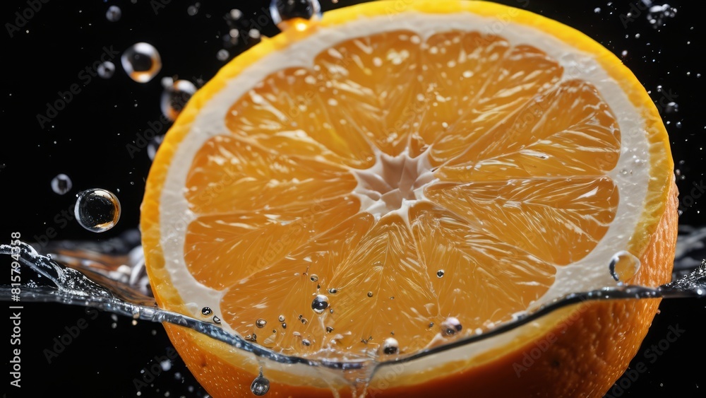 Citrus Splash, Orange slices splashes on a black backgrond Citrus Splash, Orange slices splashes on a black backgrond