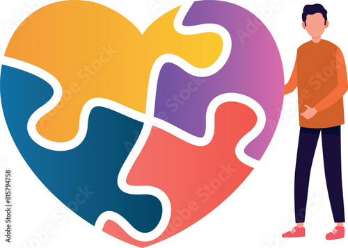 Boy showing heart shaped puzzle.