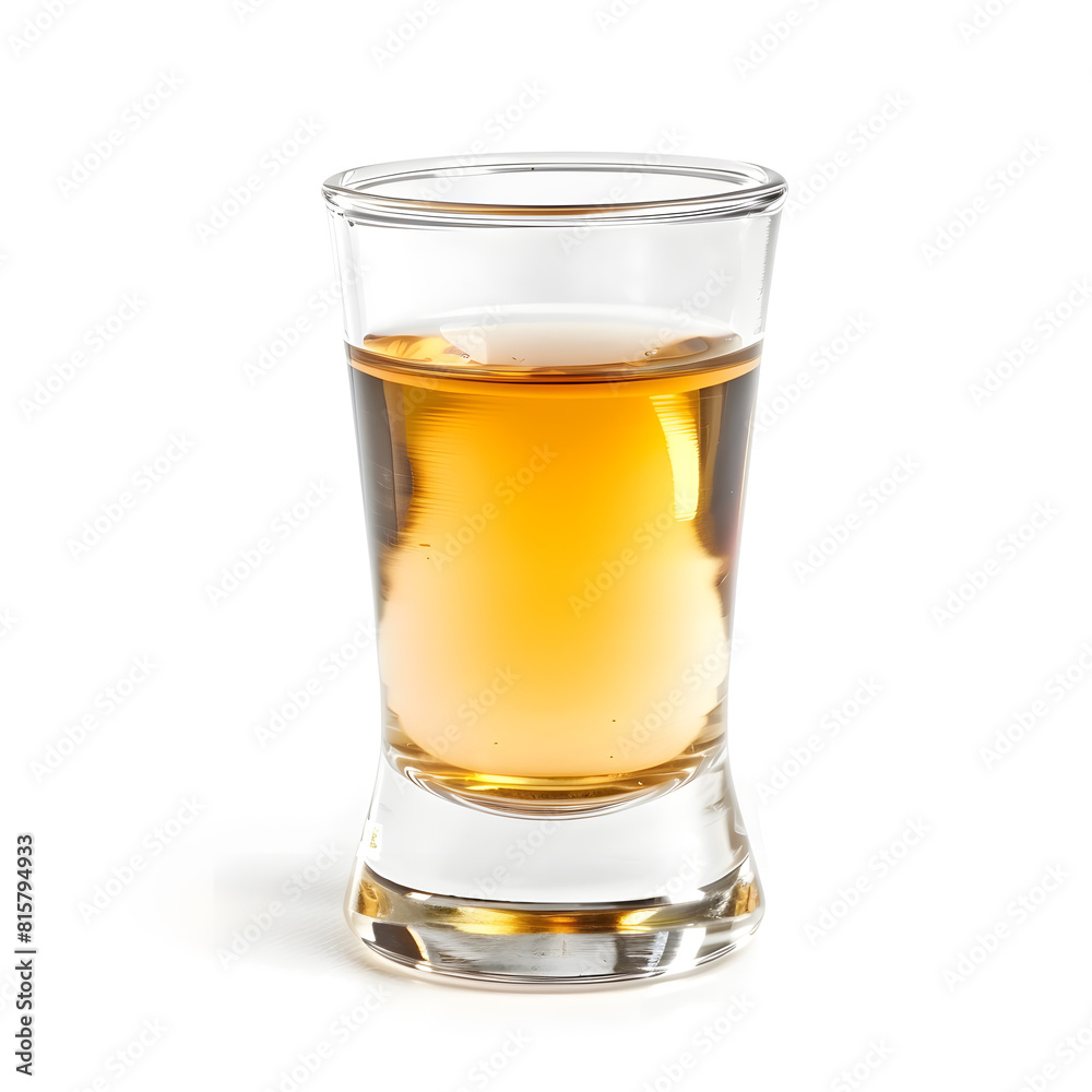 A shot of alcohol in a small glass isolated on a white background