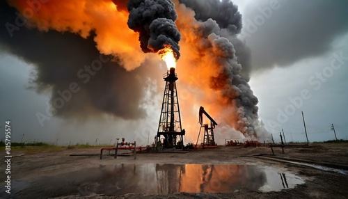 Symbolfoto, Brennende Ölquelle mit viel dunklem Rauch