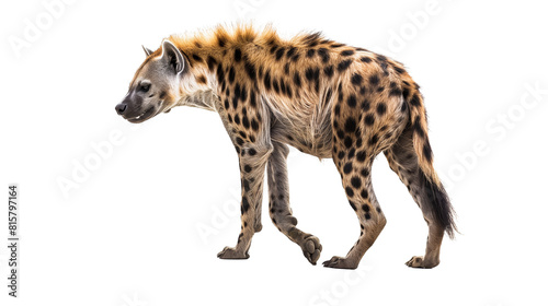 Spotted hyena stands isolated on a transparent background