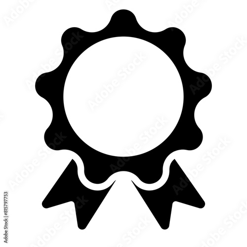 Award ribbon badge silhouette. Rosette icon. Medal symbol. Vector illustration isolated on white.