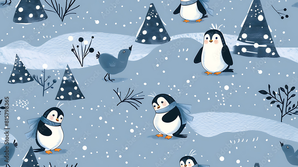 pattern with penguins on the ice - seamless tile pattern with penguins on the ice - seamless tile
