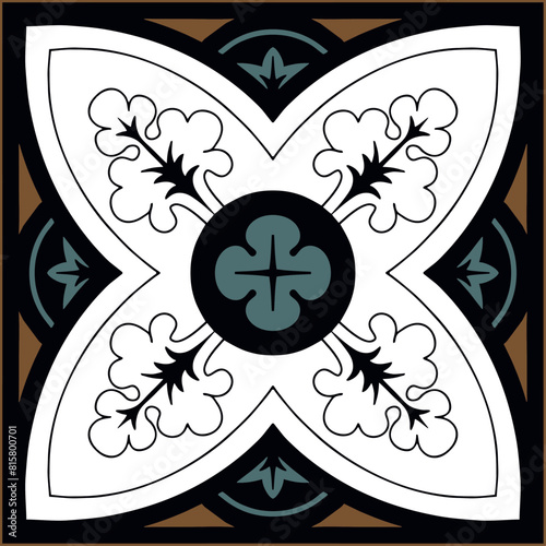 Gothic vector tile pattern floral tile mosaic Mediterranean seamless corner ornament