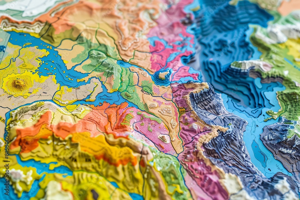 Detailed Topographic Map with Rich Colors Highlighting Geographic Features Detailed Topographic Map with Rich Colors Highlighting Geographic Features